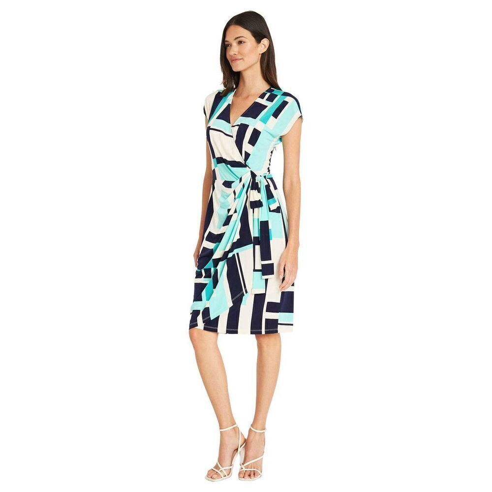 Maggy London The Collins Tie Wrap Short-Sleeve Geometric Dress Career Women's 0